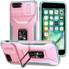 For iPhone 7 Plus Sliding Camshield Holder Phone Case(Pink + Grey Green) - 1