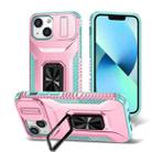 For iPhone 12 mini Sliding Camshield Holder Phone Case(Grey Green + Pink) - 1