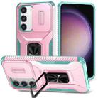 For Samsung Galaxy S23 5G Sliding Camshield Holder Phone Case(Pink + Grey Green) - 1