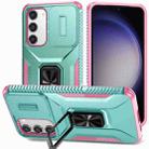 For Samsung Galaxy S23+ 5G Sliding Camshield Holder Phone Case(Grey Green + Pink) - 1