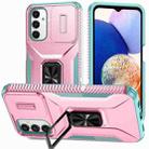 For Samsung Galaxy A14 5G Sliding Camshield Holder Phone Case(Pink + Grey Green) - 1
