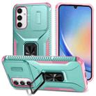 For Samsung Galaxy A34 5G Sliding Camshield Holder Phone Case(Grey Green + Pink) - 1