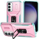 For Samsung Galaxy S23 FE 5G Sliding Camshield Holder Phone Case(Grey Green + Pink) - 1