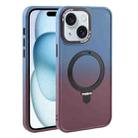 For iPhone 15 Gradient MagSafe Holder Liquid TPU Hybrid PC Phone Case(Blue Wine Red) - 1