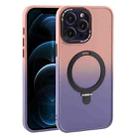 For iPhone 12 Pro Max Gradient MagSafe Holder Liquid TPU Hybrid PC Phone Case(Pink Purple) - 1