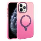 For iPhone 11 Pro Max Gradient MagSafe Holder Liquid TPU Hybrid PC Phone Case(Pink Red) - 1