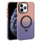 For iPhone 11 Pro Max Gradient MagSafe Holder Liquid TPU Hybrid PC Phone Case(Pink Purple) - 1