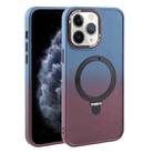 For iPhone 11 Pro Max Gradient MagSafe Holder Liquid TPU Hybrid PC Phone Case(Blue Wine Red) - 1