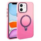 For iPhone 11 Gradient MagSafe Holder Liquid TPU Hybrid PC Phone Case(Pink Red) - 1