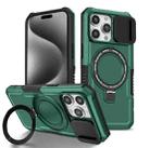 For iPhone 15 Pro Max Sliding Camshield Magsafe Holder TPU Hybrid PC Phone Case(Deep Green) - 1