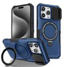For iPhone 15 Pro Sliding Camshield Magsafe Holder TPU Hybrid PC Phone Case(Royal Blue) - 1