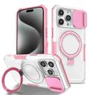 For iPhone 15 Pro Sliding Camshield Magsafe Holder TPU Hybrid PC Phone Case(Pink White) - 1
