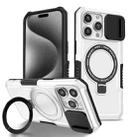 For iPhone 15 Pro Sliding Camshield Magsafe Holder TPU Hybrid PC Phone Case(Black White) - 1
