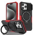 For iPhone 15 Pro Sliding Camshield Magsafe Holder TPU Hybrid PC Phone Case(Black Red) - 1