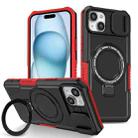For iPhone 15 Plus Sliding Camshield Magsafe Holder TPU Hybrid PC Phone Case(Black Red) - 1