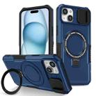 For iPhone 15 Sliding Camshield Magsafe Holder TPU Hybrid PC Phone Case(Royal Blue) - 1