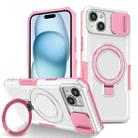 For iPhone 15 Sliding Camshield MagSafe Holder TPU Hybrid PC Phone Case(Pink White) - 1