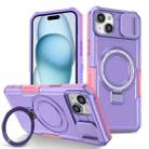 For iPhone 15 Sliding Camshield Magsafe Holder TPU Hybrid PC Phone Case(Pink Purple) - 1