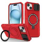 For iPhone 15 Sliding Camshield Magsafe Holder TPU Hybrid PC Phone Case(Red) - 1