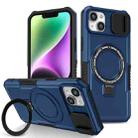 For iPhone 14 Plus Sliding Camshield Magsafe Holder TPU Hybrid PC Phone Case(Royal Blue) - 1