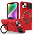 For iPhone 14 Plus Sliding Camshield Magsafe Holder TPU Hybrid PC Phone Case(Red) - 1