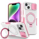 For iPhone 14 Sliding Camshield Magsafe Holder TPU Hybrid PC Phone Case(Pink White) - 1