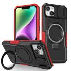 For iPhone 14 Sliding Camshield Magsafe Holder TPU Hybrid PC Phone Case(Black Red) - 1