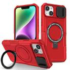 For iPhone 14 Sliding Camshield Magsafe Holder TPU Hybrid PC Phone Case(Red) - 1