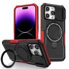 For iPhone 14 Pro Sliding Camshield Magsafe Holder TPU Hybrid PC Phone Case(Black Red) - 1