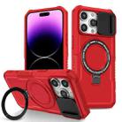 For iPhone 14 Pro Sliding Camshield Magsafe Holder TPU Hybrid PC Phone Case(Red) - 1