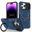 For iPhone 14 Pro Max Sliding Camshield Magsafe Holder TPU Hybrid PC Phone Case(Royal Blue) - 1