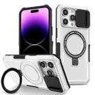 For iPhone 14 Pro Max Sliding Camshield Magsafe Holder TPU Hybrid PC Phone Case(Black White) - 1