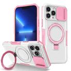 For iPhone 13 Pro Max Sliding Camshield Magsafe Holder TPU Hybrid PC Phone Case(Pink White) - 1