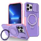 For iPhone 13 Pro Max Sliding Camshield Magsafe Holder TPU Hybrid PC Phone Case(Pink Purple) - 1