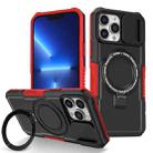 For iPhone 13 Pro Max Sliding Camshield Magsafe Holder TPU Hybrid PC Phone Case(Black Red) - 1