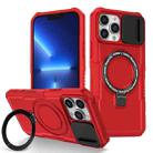For iPhone 13 Pro Max Sliding Camshield Magsafe Holder TPU Hybrid PC Phone Case(Red) - 1
