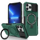 For iPhone 13 Pro Max Sliding Camshield Magsafe Holder TPU Hybrid PC Phone Case(Deep Green) - 1