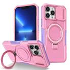 For iPhone 13 Pro Max Sliding Camshield Magsafe Holder TPU Hybrid PC Phone Case(Purple Pink) - 1