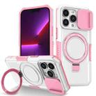 For iPhone 13 Pro Sliding Camshield Magsafe Holder TPU Hybrid PC Phone Case(Pink White) - 1