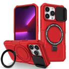 For iPhone 13 Pro Sliding Camshield Magsafe Holder TPU Hybrid PC Phone Case(Red) - 1