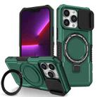 For iPhone 13 Pro Sliding Camshield Magsafe Holder TPU Hybrid PC Phone Case(Deep Green) - 1