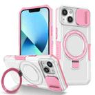 For iPhone 13 Sliding Camshield Magsafe Holder TPU Hybrid PC Phone Case(Pink White) - 1