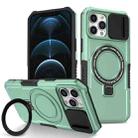 For iPhone 12 Pro Max Sliding Camshield Magsafe Holder TPU Hybrid PC Phone Case(Light Blue) - 1