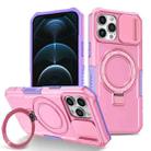 For iPhone 12 Pro Max Sliding Camshield Magsafe Holder TPU Hybrid PC Phone Case(Purple Pink) - 1
