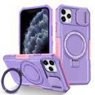 For iPhone 11 Pro Max Sliding Camshield Magsafe Holder TPU Hybrid PC Phone Case(Pink Purple) - 1