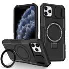 For iPhone 11 Pro Max Sliding Camshield Magsafe Holder TPU Hybrid PC Phone Case(Black) - 1