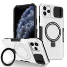 For iPhone 11 Pro Max Sliding Camshield Magsafe Holder TPU Hybrid PC Phone Case(Black White) - 1