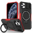 For iPhone 11 Pro Max Sliding Camshield MagSafe Holder TPU Hybrid PC Phone Case(Black Red) - 1