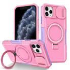 For iPhone 11 Pro Max Sliding Camshield Magsafe Holder TPU Hybrid PC Phone Case(Purple Pink) - 1
