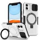 For iPhone 11 Sliding Camshield Magsafe Holder TPU Hybrid PC Phone Case(Black White) - 1